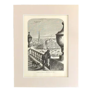 Antique 1874 Wood Engraving "Glance at Detroit from the City Hall" in 11x14 Mat