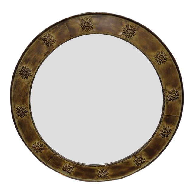 Gilded Metal Floral Medallion Wall Mirror, 26.5 Inches For Sale