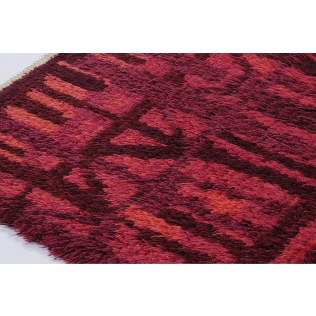 Mid-Century Modern Vintage Swedish Rya Rug With Magenta Spires and Red Geometry - Rug & Kilim For Sale - Image 3 of 9