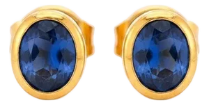 18k Gold & Sapphire Stud Earrings - Vintage, A Pair