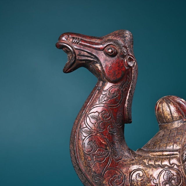Late 19th Century Gilt Copper Camel Figurine With Beast Mask, 1920g, High Relief For Sale - Image 9 of 9