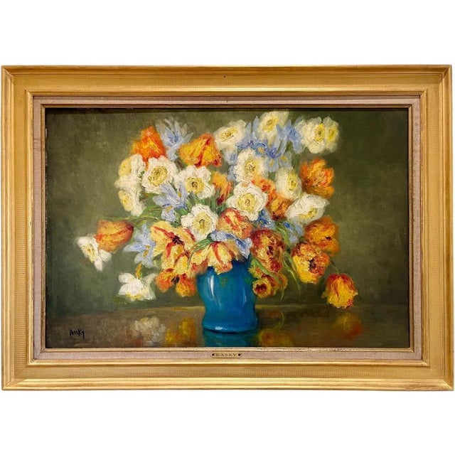 Marie-Madeleine de Rasky, Tulips in a Vase, Oil on Canvas, Framed For Sale - Image 13 of 13