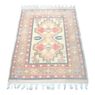 Vintage Faded Turkish Anatolian Handmade Pink and Beige Rug For Sale