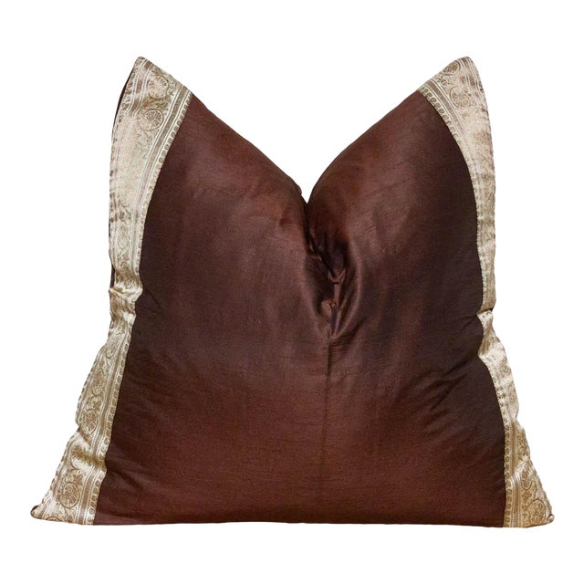 Carob Festive Silk Euro Pillow Cover For Sale