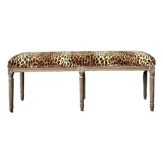 Vintage Tufted Leopard Bench For Sale