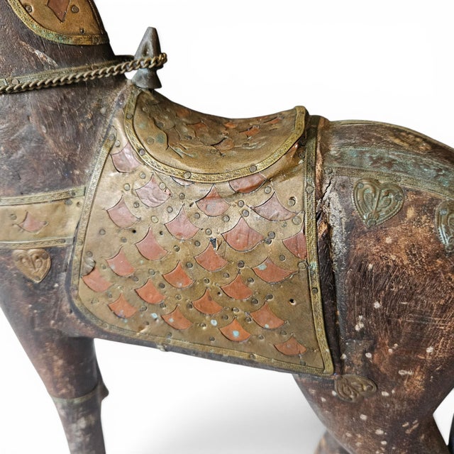 Rare Vintage Anglo-Indian Brass Clad Marwari Horse Sculpture For Sale - Image 10 of 18