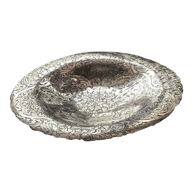 Italian Hand Etched Silver Footed Bowl Circa 1900 For Sale