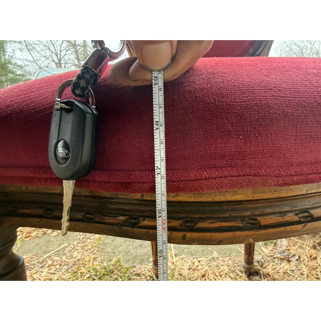 Late 20th Century Pair Vintage Louis XVI Style Balloon Back Walnut Upholstered Dining Side Chairs For Sale - Image 12 of 15