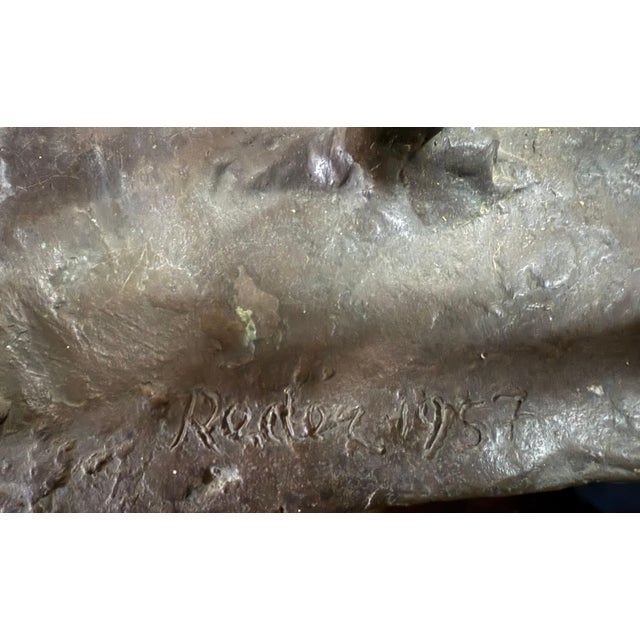 Brown Bernard Reder, Rare Large Modernist Bronze Sculpture Woman with Bull Bernard Reder, 1957 For Sale - Image 8 of 10