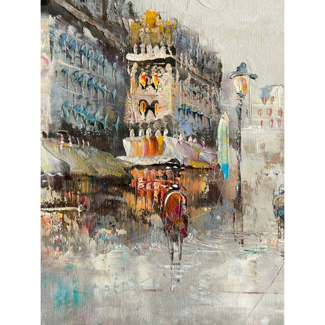 Metal Original Signed Paris Street Scene Oil Painting, Impasto Cityscape, Mid Century French Style, Ornate Gilt Frame For Sale - Image 7 of 12
