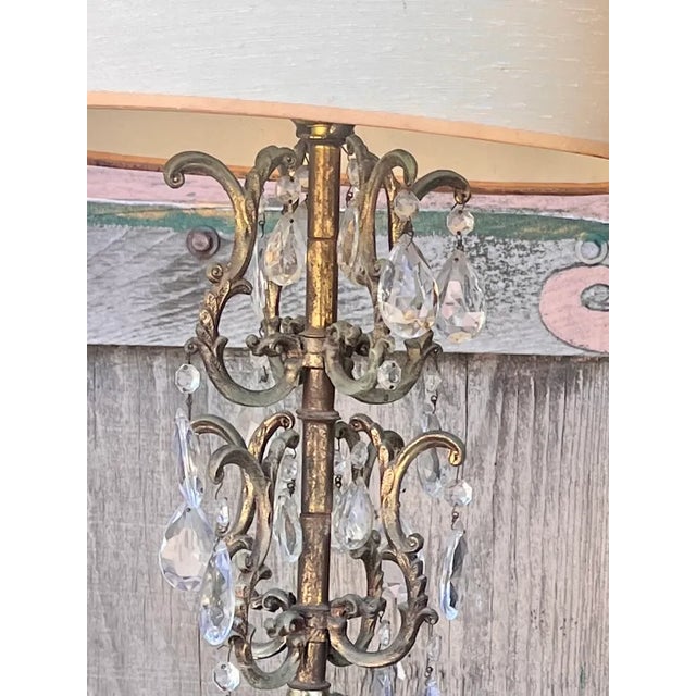 Vintage Hollywood Regency Lady Statue Brass With Crystal Waterfall Table Lamps, Set of Two For Sale - Image 12 of 12