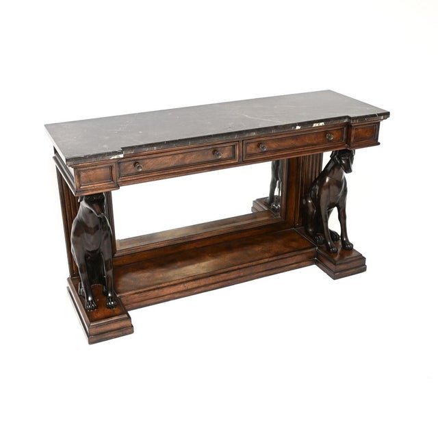 An outstanding antique Victorian style marble top console table. This was made in California USA, it dates from the mid-...