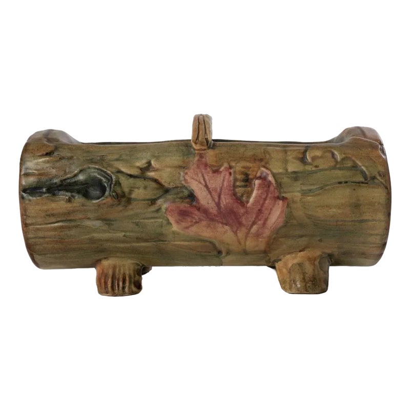 1920's Weller Woodcraft Log Shape Footed Pottery Planter