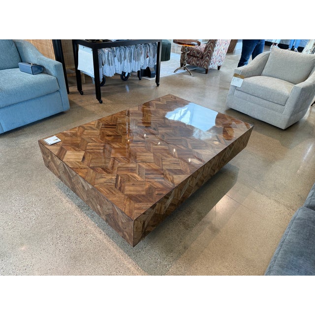 Mid-Century Modern Made Goods Lesandro Coffee Table 40" X 60" Banana Bark With Gold Raffia Base For Sale - Image 3 of 11