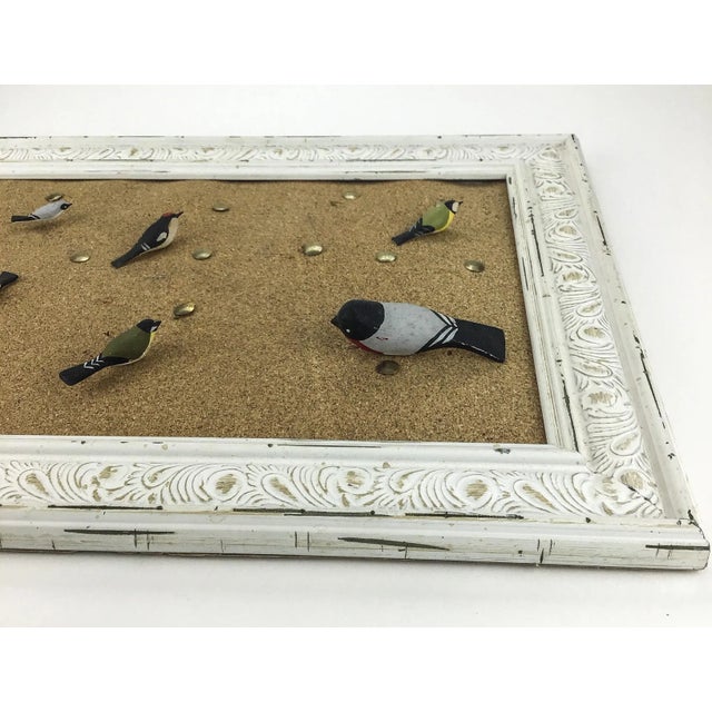 Vintage Framed Cork-Board Wood Bird Thumbtacks For Sale - Image 4 of 9