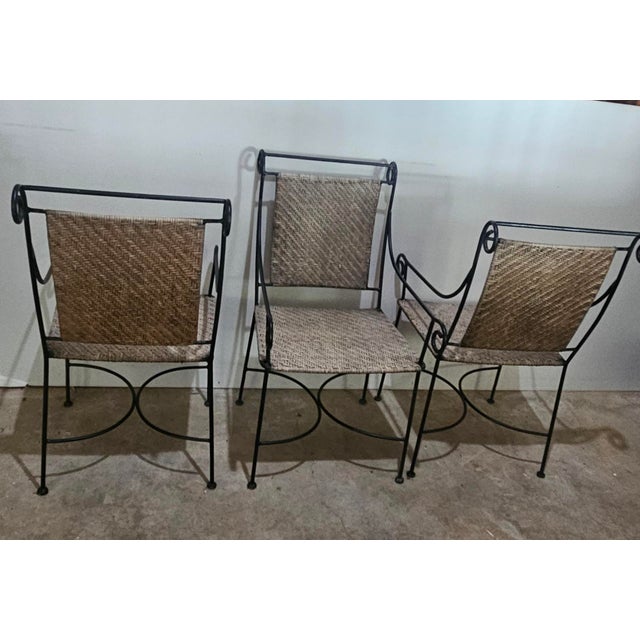 Early 21st Century Solid Wrought Iron and Raffia/Rattan Uniquely Treated Armchairs - Set of 3 For Sale - Image 5 of 13