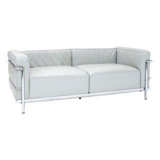 Bauhaus Grey Leather LC3 Sofa by Le Corbusier, Pierre Jeanneret and Charlotte Perriand for Cassina, 1980s For Sale