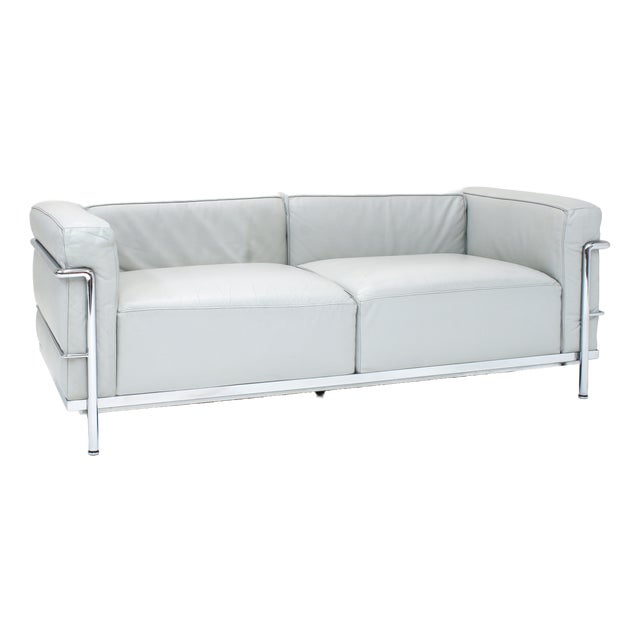 Bauhaus Grey Leather LC3 Sofa by Le Corbusier, Pierre Jeanneret and Charlotte Perriand for Cassina, 1980s For Sale