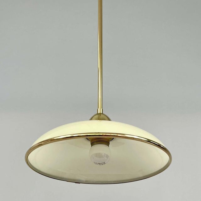 Cream Art Deco Cream Opaline Glass and Brass Pendants, Germany 1930s, Set of 2 For Sale - Image 8 of 18