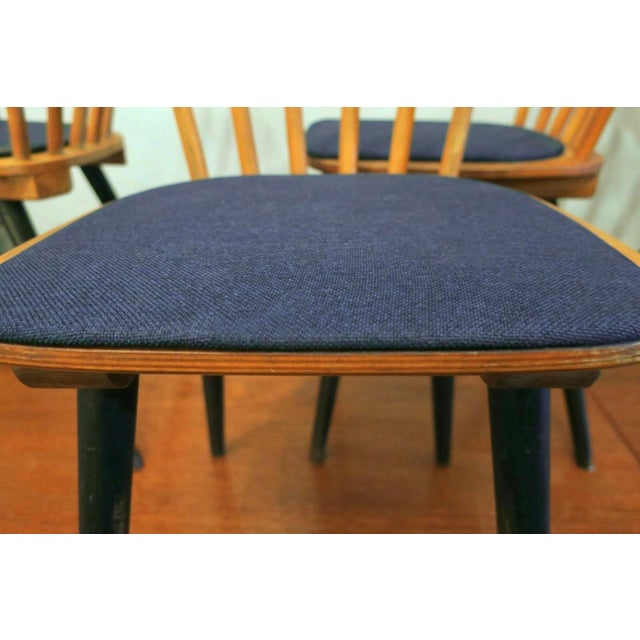 Mid-Century Modern Mid-Century Dining Chairs with Splayed Legs and Navy Blue Seats, Set of 4 For Sale - Image 3 of 12