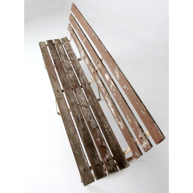 Farmhouse Vintage Wood and Metal Garden Bench For Sale - Image 3 of 13