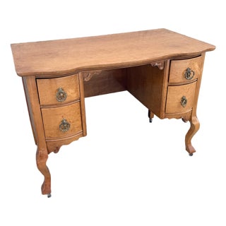 Antique Queen Anne Style Birds Eye Maple Vanity Low Desk For Sale