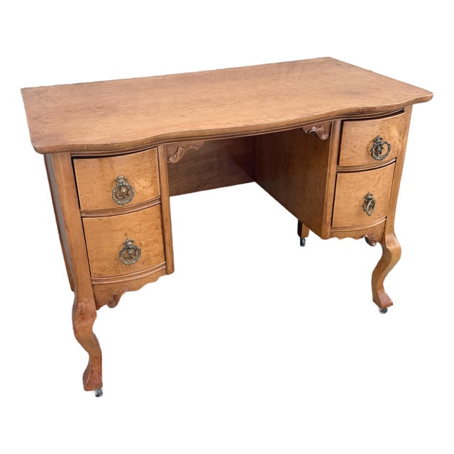Antique Queen Anne Style Birds Eye Maple Vanity Low Desk For Sale