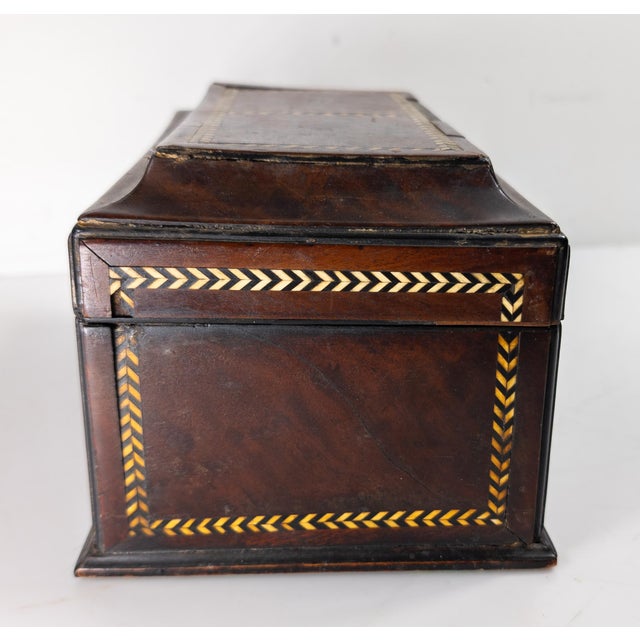 19th Century English Regency Sarcophagus Form Tea Caddy Box With Inlay For Sale - Image 4 of 14