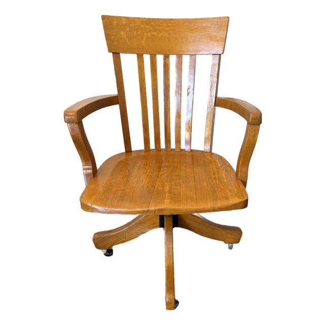 Authentic J. S. Ford, Johnson & Co. Quarter-Sawn White Oak Adjustable Swivel Office Chair, C. 1905–1915 For Sale