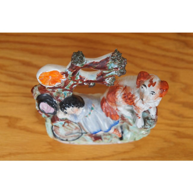 Mid 19th Century Antique Staffordshire Dog Tray Sleeping Girl Spaniel Flatback Figurine For Sale - Image 5 of 12