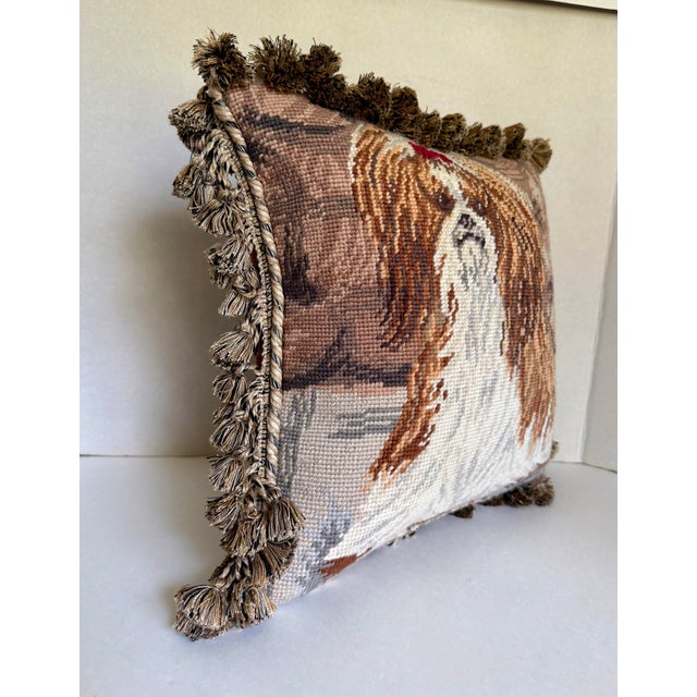 Vintage Needlepoint Fringe Pillow of Shih Tzu Dog For Sale In Los Angeles - Image 6 of 8