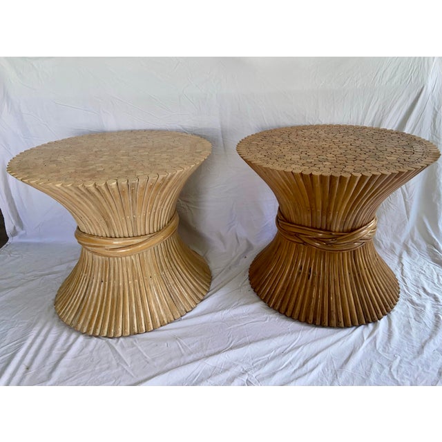 Mid-Century Modern McGuire Round Wheat Bamboo Sheaf Base Side or Accent Tables - Two Available For Sale - Image 9 of 9