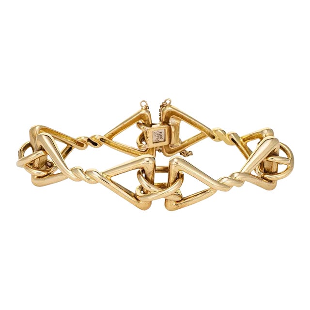 Vintage Tiffany & Co Bracelet 51.1gm 18k Yellow Gold Triangle Fancy Link Jewellery For Sale