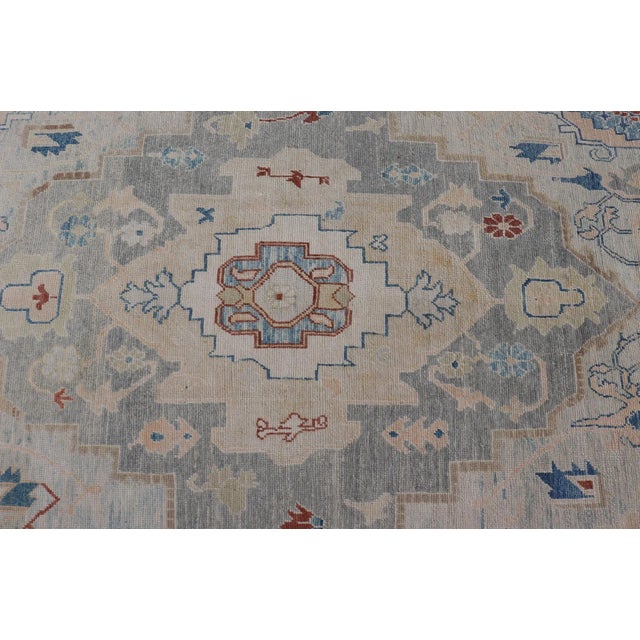Modern Oushak Turkish Rug by Keivan Woven Arts, Light Blue & Ivory 8'5 X 11'9 For Sale - Image 12 of 12