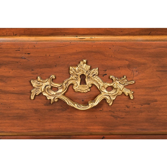 Baker Furniture French Provincial Louis XV Carved Walnut Drop Front Secretary Desk With Bookcase Hutch For Sale - Image 10 of 16