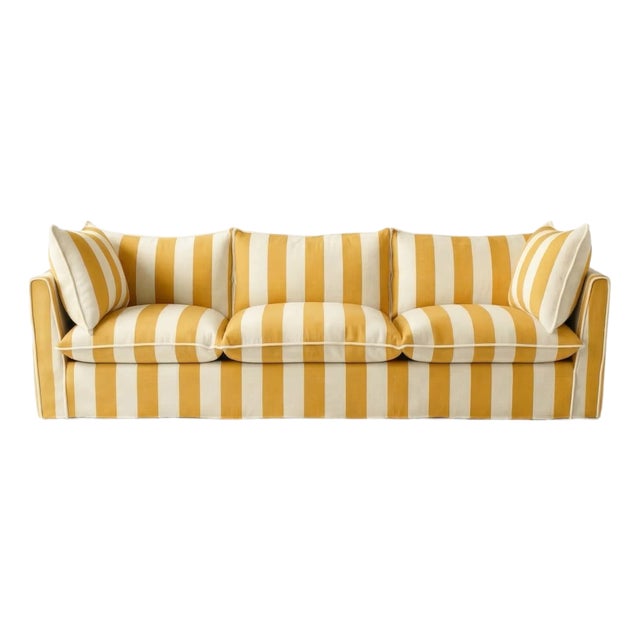 Sophie Conran Coco 4 Seater Sofa - Dandelion Stripes with Knife Edge Cushion For Sale