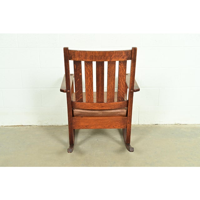Stickley Brothers Antique Mission Oak Arts & Crafts Rocking Chair, Circa 1910 For Sale - Image 11 of 13
