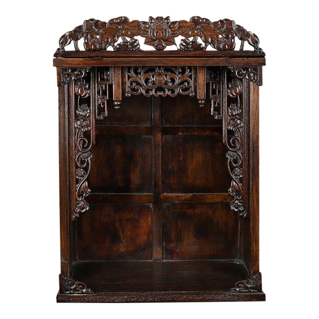 Huali Rosewood Carved Shrine Cabinet With Lotus Motif For Sale