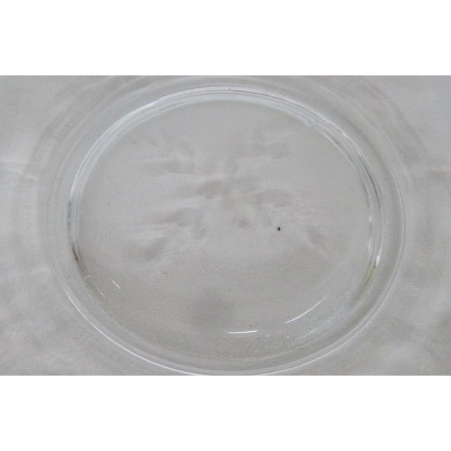 Early 20th Century Clear Glass Square Plates 4pc Set With Floral Etched Motif Scalloped Edges 4852b For Sale - Image 5 of 12