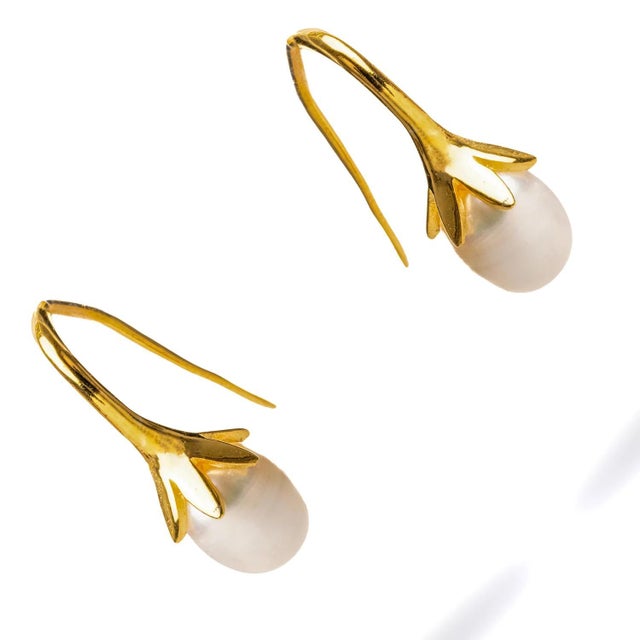 Early 21st Century Dainty Gold Vermeil & Pearl Design Statement Earrings, A Pair For Sale - Image 5 of 6