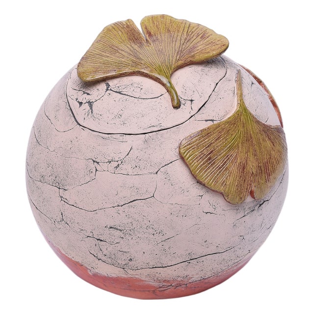 Round Ceramic Urn with Ginkgo Leaves by Heidi Hartmann For Sale