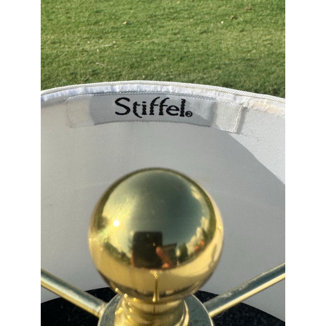 Stiffel Vintage Signed Stiffel Brass Table Lamp With Original Shade For Sale - Image 4 of 6