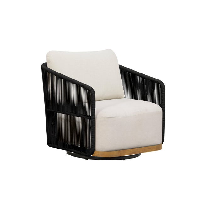 Alpine Teak Wood Modern Swivel Outdoor Arm Chair – Black For Sale - Image 4 of 9