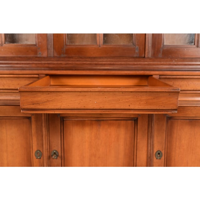 Wood Grange French Louis Philippe Carved Cherry Wood Breakfront Bookcase Cabinet, Circa 1960s For Sale - Image 7 of 17
