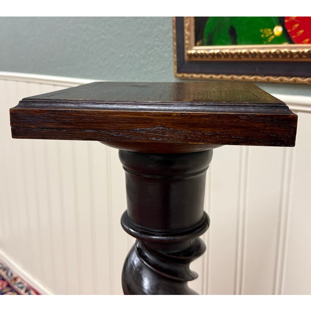 Antique French Louis XIII Barley Twist Pedestal Plant Stand Oak 42" T For Sale - Image 12 of 18