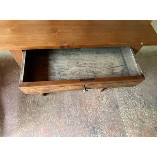 Antique Victorian Style Burled Wood Inlaid Walnut Single Drawer Side Hall Table For Sale - Image 4 of 17