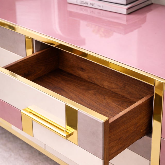 Pink Murano Opaline Glass Sideboard with Brass Base from Justfurnituress SRL For Sale - Image 6 of 10