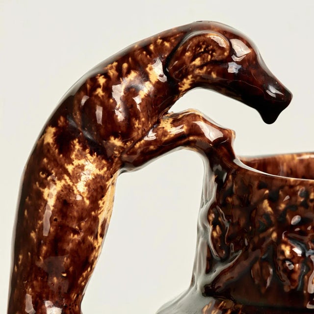 Antique Rockingham Pottery Pitcher With Dog Handle For Sale In West Palm - Image 6 of 12