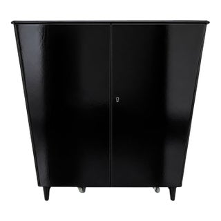 Vintage Scandinavian Linen Cabinet Attributed to Bodafors With Custom Black Mirror Top For Sale