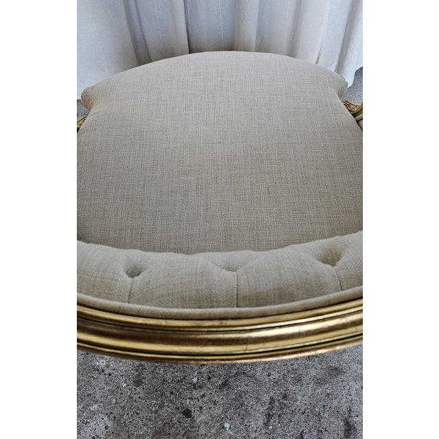 1920s French Gilt Wood Louis XV Style, Fauteuil Marquise Pair of Chairs, Tufted Chairs For Sale - Image 13 of 18